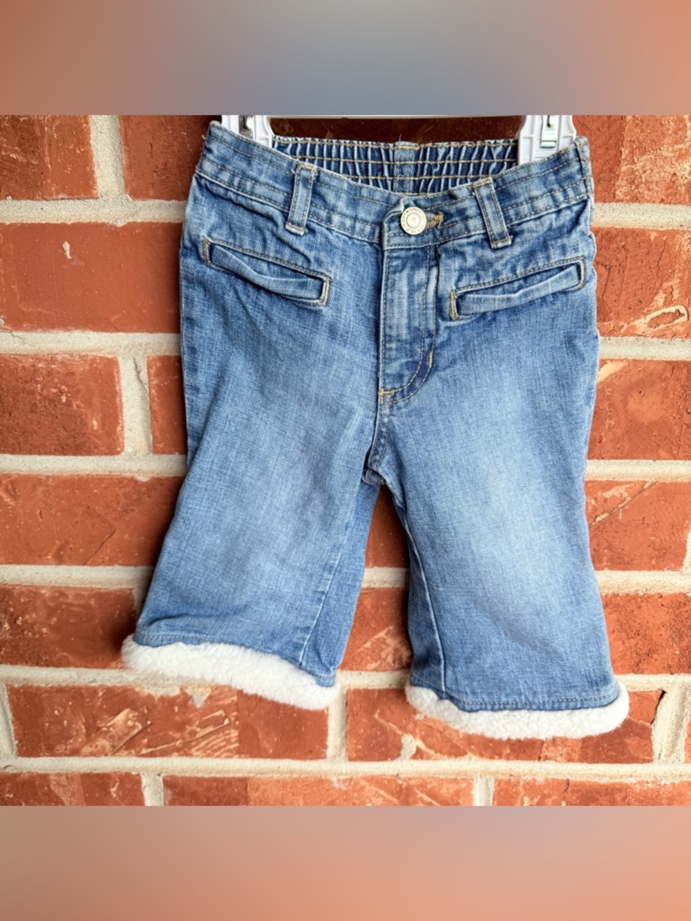 Y2K old navy denim 6-12 month baby girls jeans jeans with white ruffle fur